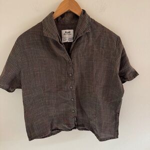 Flax tweed woven snap tee shirt S